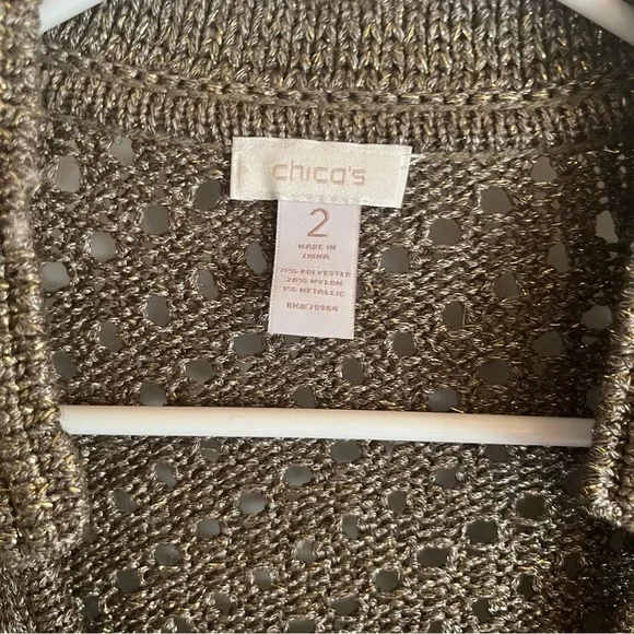 Chico’s Florence Caridigan Sweater Vanity Size 1 Gold Woven Mature Office Wear - Picture 4 of 8